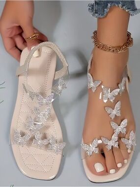 Women’s Butterfly Embellished Beige Sandals